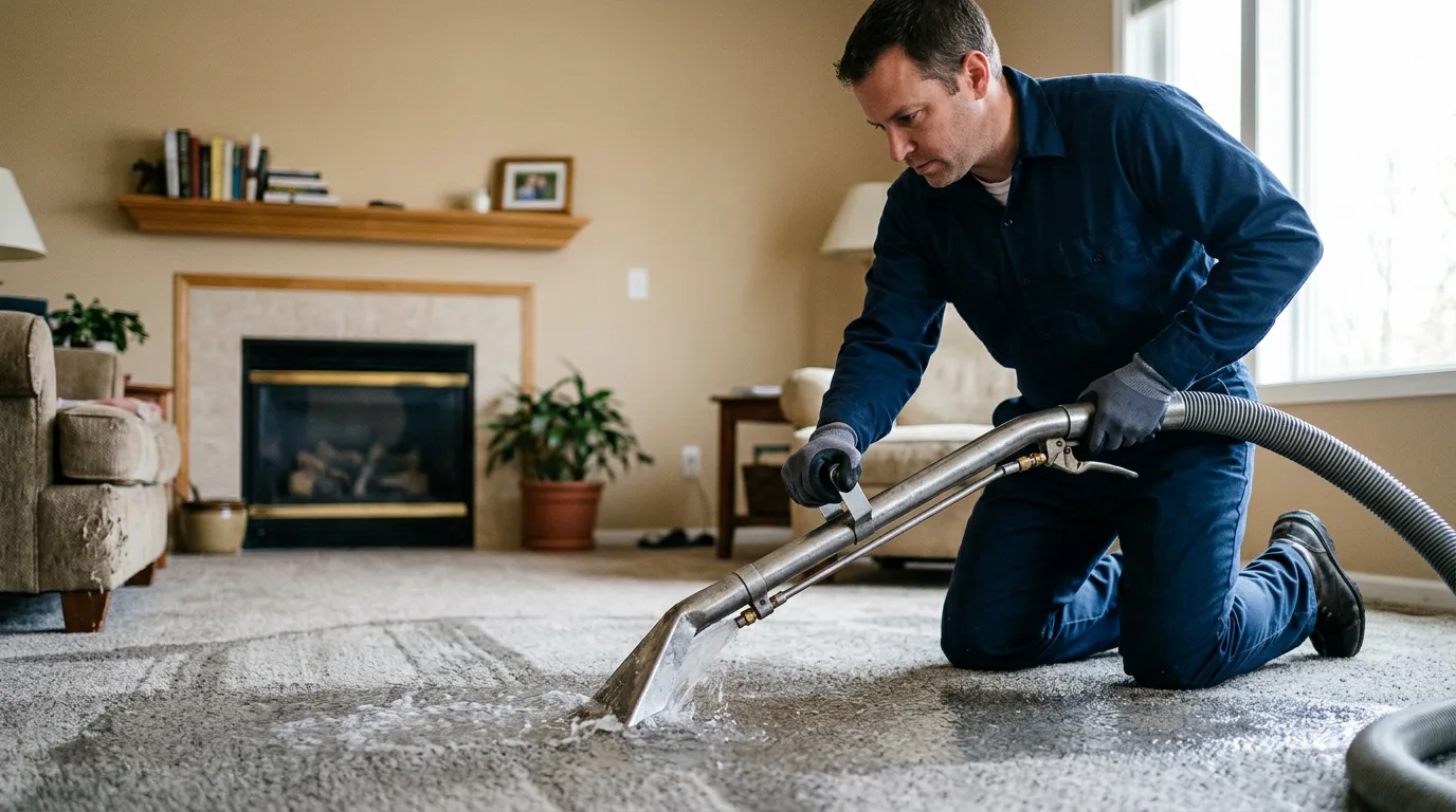 Water damage restoration technician working near Greenport, NY